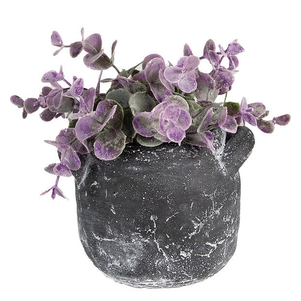 HAES DECO - Bloempot 13x11x9 cm Grijs Steen Rond Woondecoratie Woonaccessoires