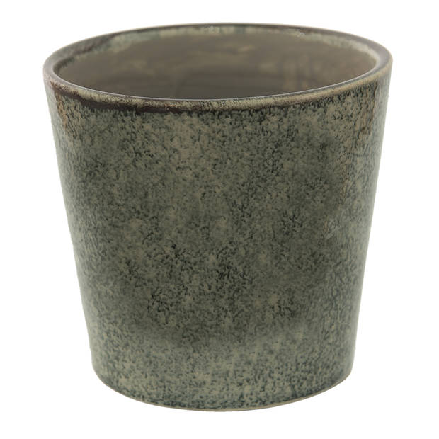 HAES DECO - Bloempot Ø 14x13 cm Groen Keramiek Rond Bloempot binnen Plantenpot Plant pot