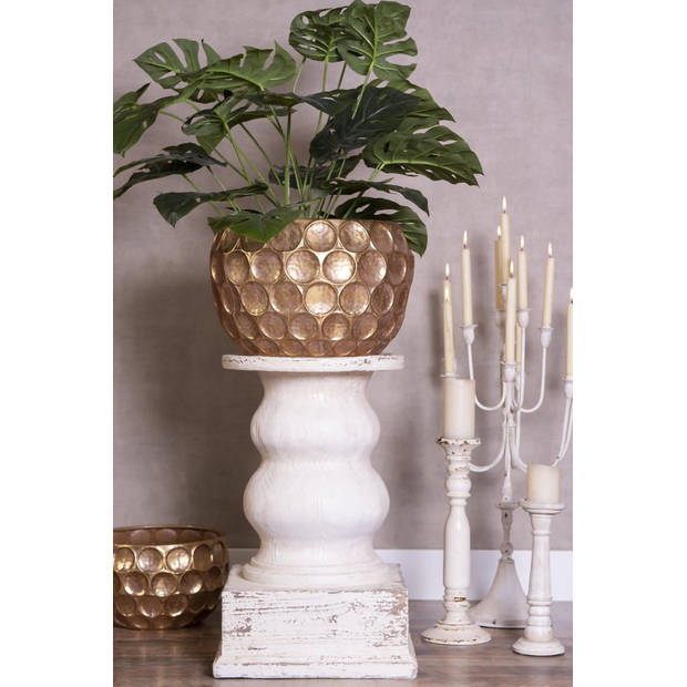 HAES DECO - Bloempotten Set van 2 Goudkleurig Metaal Rond Plantenpot Plantenhouder Decoratie Pot