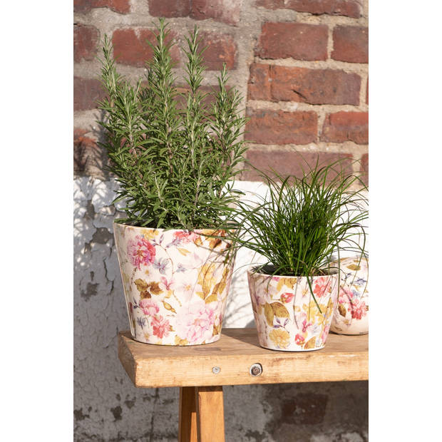 HAES DECO - Bloempot Ø 12x10 cm Roze Beige Keramiek Bloemen Bloempot binnen Plantenpot Plant pot