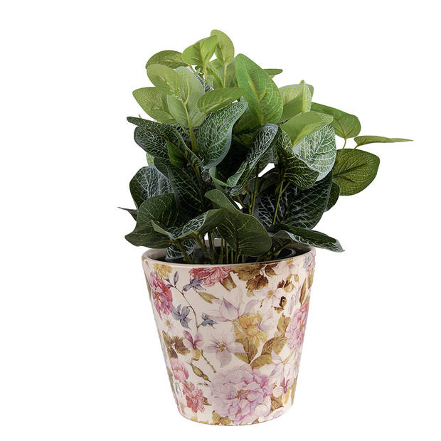 HAES DECO - Bloempot Ø 17x16 cm Roze Beige Keramiek Bloemen Bloempot binnen Plantenpot Plant pot