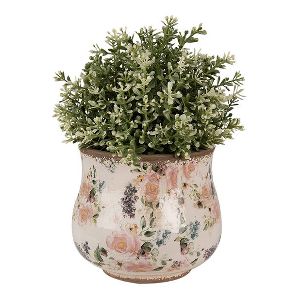 HAES DECO - Bloempot Ø 16x14 cm Beige Roze Keramiek Bloemen Bloempot Binnen