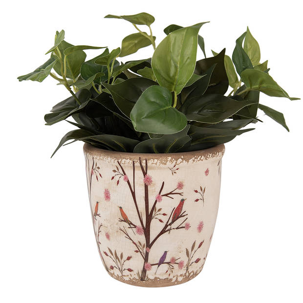 HAES DECO - Bloempot Ø 16x16 cm Beige Bruin Keramiek Takken Bloempot Binnen