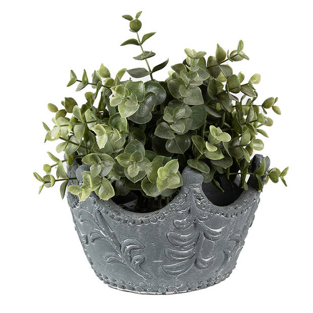 HAES DECO - Bloempot Binnen Kroon 18x17x12 cm Grijs Steen Plantenpot