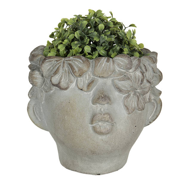 HAES DECO - Bloempot 16x15x13 cm Grijs Steen Bloempot binnen Plantenpot Plant pot