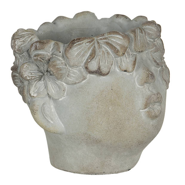 HAES DECO - Bloempot 16x15x13 cm Grijs Steen Bloempot binnen Plantenpot Plant pot