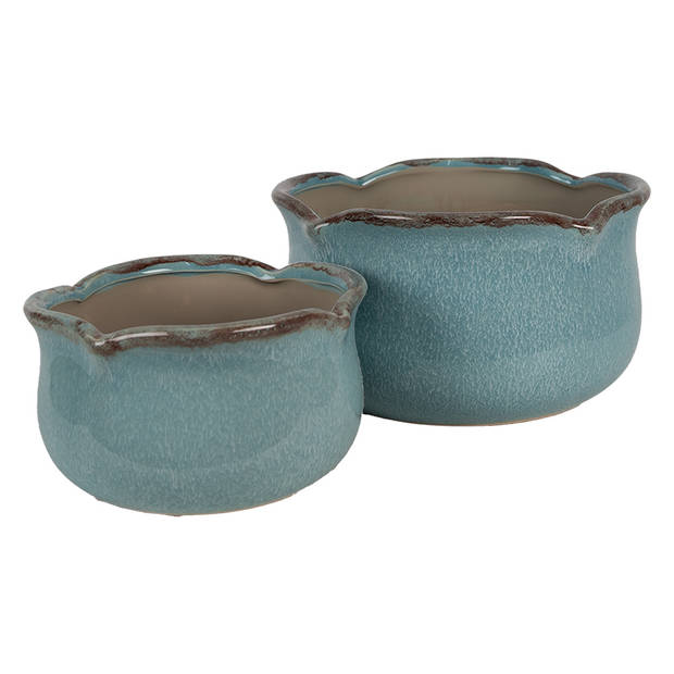 HAES DECO - Bloempot Ø 20x11 cm Blauw Keramiek Plantenpot