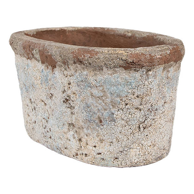 HAES DECO - Bloempot 19x11x10 cm Beige Blauw Terracotta