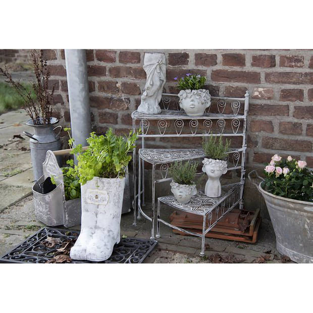 HAES DECO - Bloempot 13x13x29 cm Grijs Steen Bloempot binnen Plantenpot Plant pot