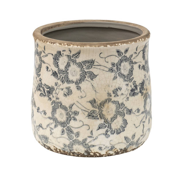 HAES DECO - Bloempot Ø 14x14 cm Grijs Beige Keramiek Bloemen Bloempot binnen Plantenpot Plant pot