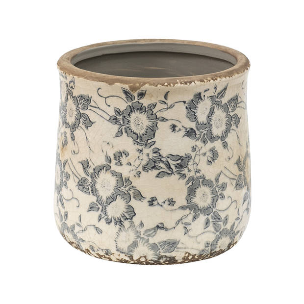 HAES DECO - Bloempot Ø 14x14 cm Grijs Beige Keramiek Bloemen Bloempot binnen Plantenpot Plant pot