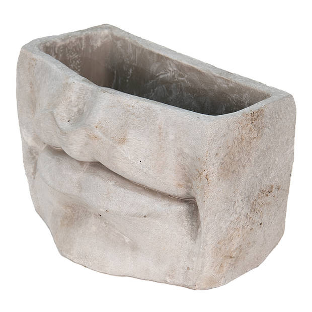 HAES DECO - Bloempot Mond 21x13x14 cm Grijs Steen Bloempot binnen Plantenpot Plant pot