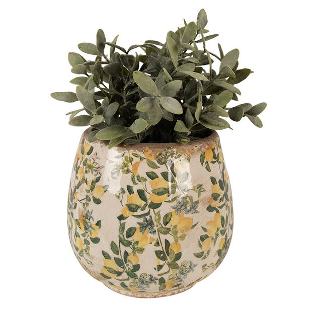 HAES DECO - Bloempot Ø 18x17 cm Beige Geel Keramiek Citroenen Bloempot Binnen