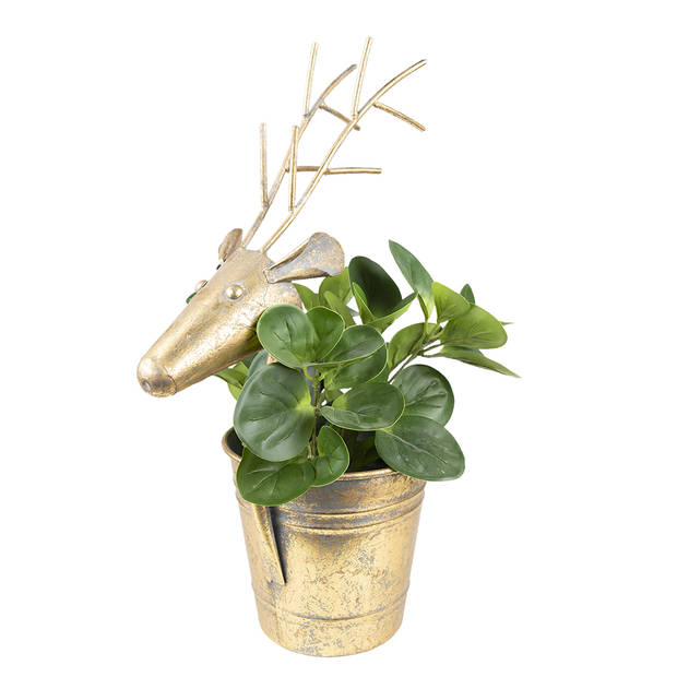 HAES DECO - Bloempot Ø 17x45 cm Goudkleurig Metaal Rendier Plantenpot Decoratie Pot Metaal Pot