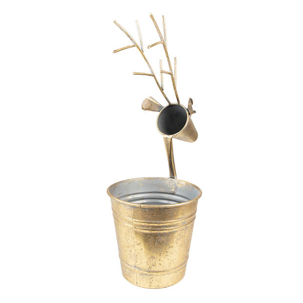 HAES DECO - Bloempot Ø 17x45 cm Goudkleurig Metaal Rendier Plantenpot Decoratie Pot Metaal Pot