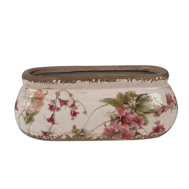 HAES DECO - Bloempot 18x8x7 cm Roze Beige Keramiek Ovaal Bloemen Bloempot Binnen