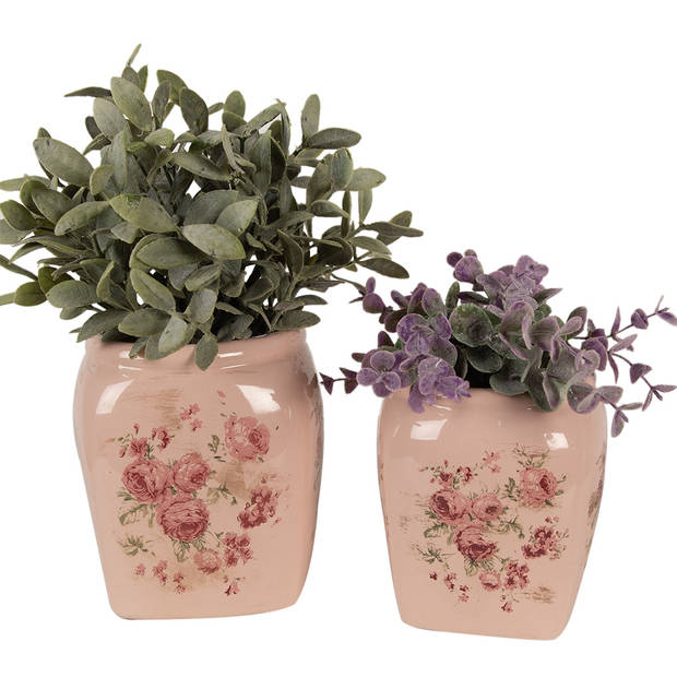 HAES DECO - Bloempot 14x14x16 cm Roze Keramiek Bloemen Bloempot Binnen