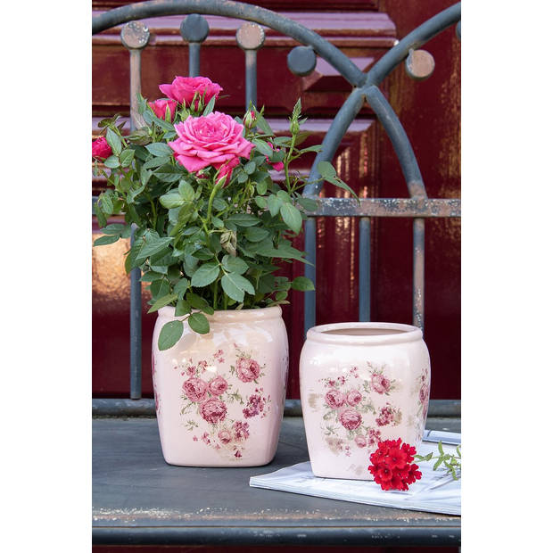 HAES DECO - Bloempot 14x14x16 cm Roze Keramiek Bloemen Bloempot Binnen