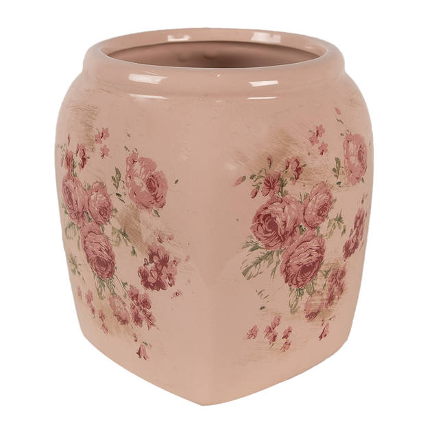 HAES DECO - Bloempot 14x14x16 cm Roze Keramiek Bloemen Bloempot Binnen