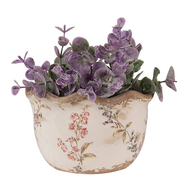 HAES DECO - Bloempot Ø 14x9 cm Beige Roze Keramiek Bloemen Bloempot Binnen