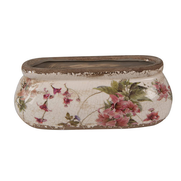 HAES DECO - Bloempot 18x8x7 cm Roze Beige Keramiek Ovaal Bloemen Bloempot Binnen