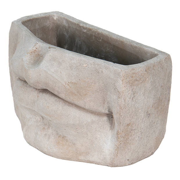 HAES DECO - Bloempot Mond 26x16x16 cm Grijs Steen Bloempot binnen Plantenpot Plant pot