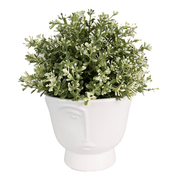 HAES DECO - Bloempot Ø 14x12 cm Wit Keramiek Gezicht Bloempot binnen Plantenpot Plant pot