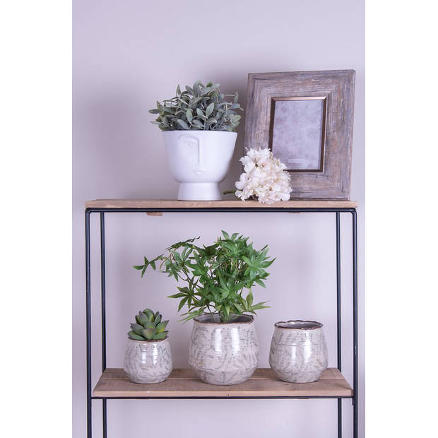 HAES DECO - Bloempot Ø 14x12 cm Wit Keramiek Gezicht Bloempot binnen Plantenpot Plant pot