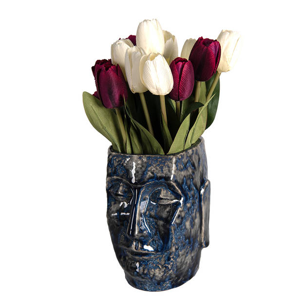 HAES DECO - Bloempot 13x15x17 cm Blauw Keramiek Bloempot binnen Plantenpot Plant pot