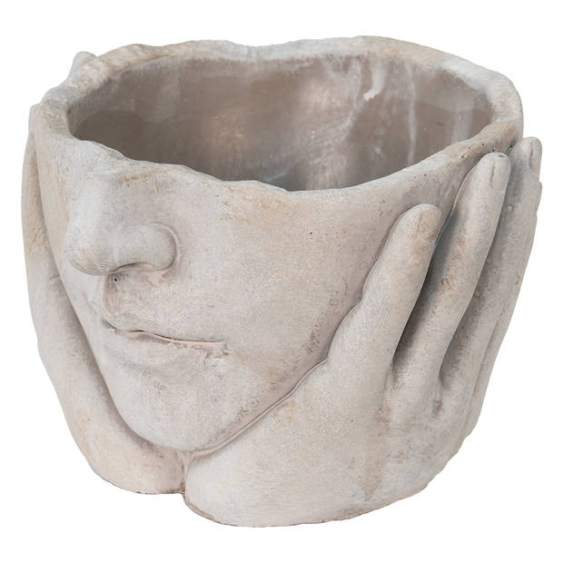 HAES DECO - Bloempot Hoofd Ø 15x13 cm Beige Steen Plantenpot Decoratie Pot