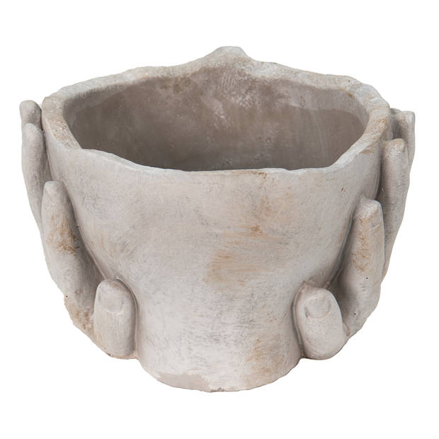 HAES DECO - Bloempot Hoofd Ø 15x13 cm Beige Steen Plantenpot Decoratie Pot