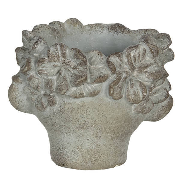 HAES DECO - Bloempot Hoofd 12x10x9 cm Grijs Bruin Steen Rond