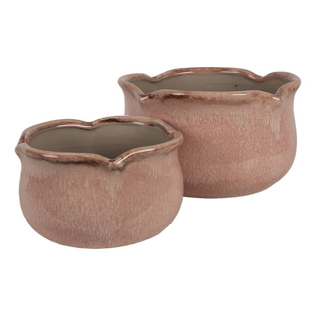 HAES DECO - Bloempot Ø 20x11 cm Roze Keramiek Plantenpot