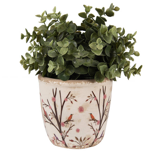 HAES DECO - Bloempot Ø 13x12 cm Beige Bruin Keramiek Takken Bloempot Binnen