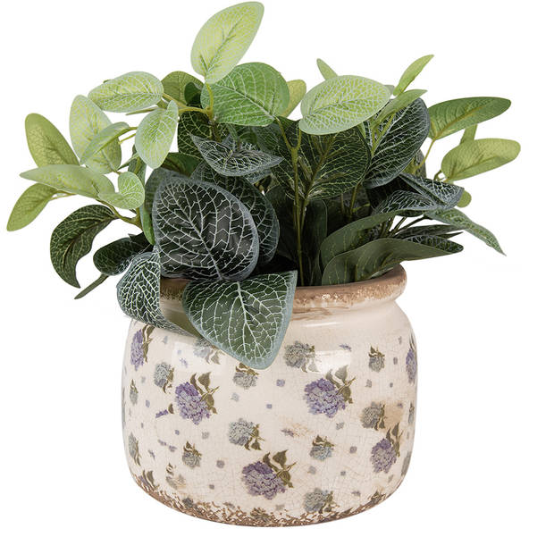 HAES DECO - Bloempot Ø 20x15 cm Beige Blauw Keramiek Bloemen Bloempot Binnen