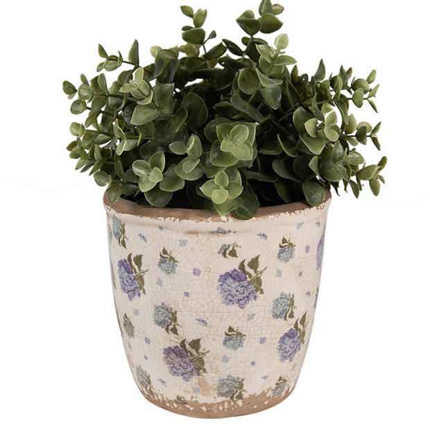 HAES DECO - Bloempot Ø 14x13 cm Beige Blauw Keramiek Bloemen Bloempot Binnen