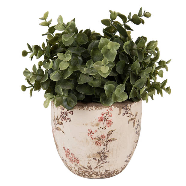 HAES DECO - Bloempot Ø 13x11 cm Beige Roze Keramiek Bloemen Bloempot Binnen