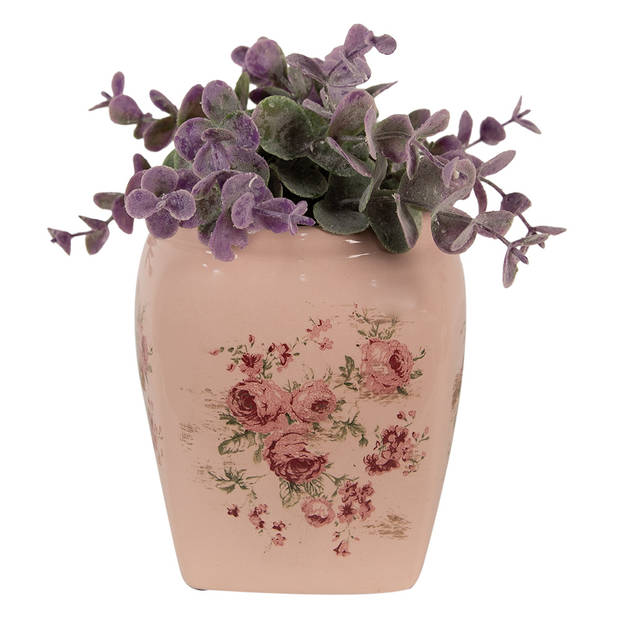 HAES DECO - Bloempot 12x12x14 cm Roze Keramiek Bloemen Bloempot Binnen