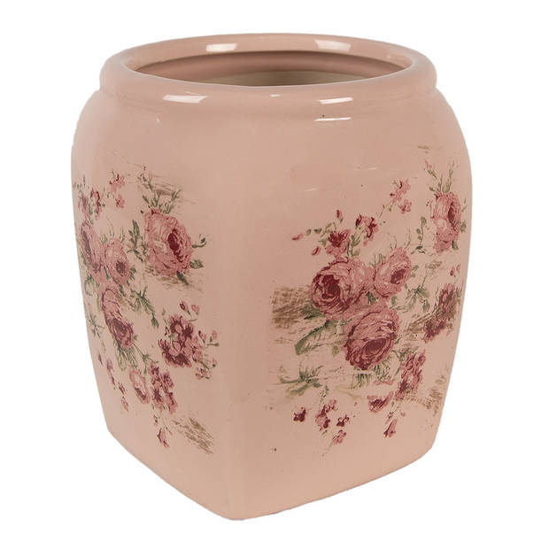 HAES DECO - Bloempot 12x12x14 cm Roze Keramiek Bloemen Bloempot Binnen