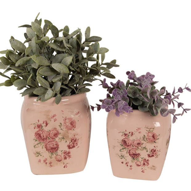 HAES DECO - Bloempot 12x12x14 cm Roze Keramiek Bloemen Bloempot Binnen