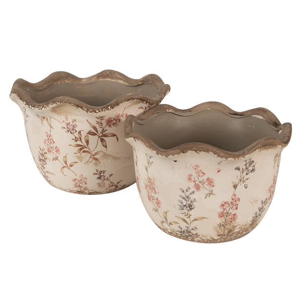 HAES DECO - Bloempot Ø 20x13 cm Beige Roze Keramiek Bloemen Bloempot Binnen