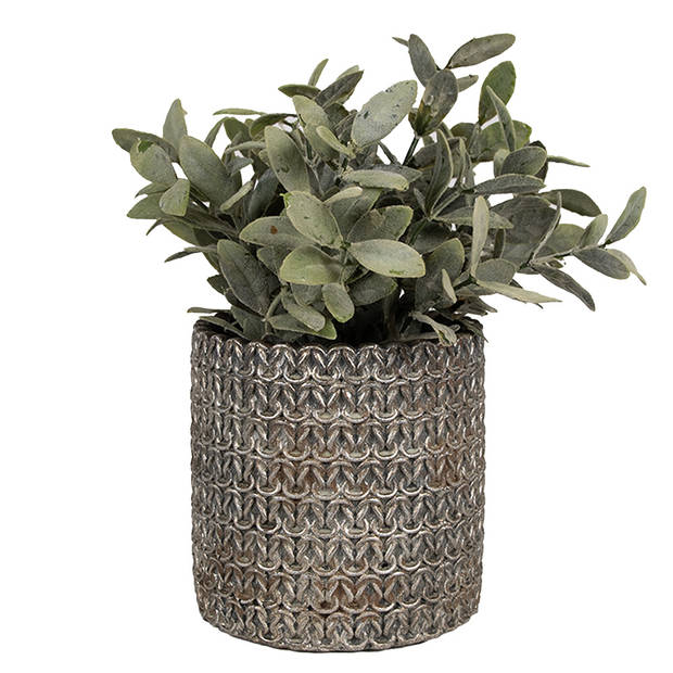 HAES DECO - Bloempot Binnen Ø 11x12 cm Grijs Steen Plantenpot