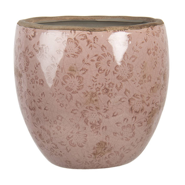 HAES DECO - Bloempot Ø 18x17 cm Roze Keramiek Rond Bloemen Bloempot binnen Plantenpot Plant pot