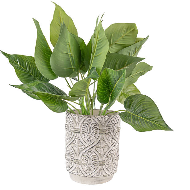 HAES DECO - Bloempot Ø 14x18 cm Grijs Steen Bloempot binnen Plantenpot Plant pot