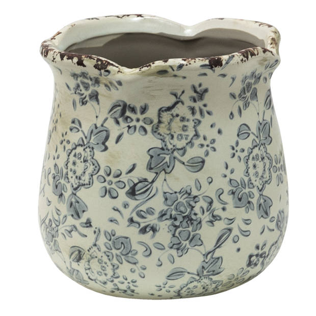 HAES DECO - Bloempot Ø 12x12 cm Grijs Beige Keramiek Bloemen Bloempot binnen Plantenpot Plant pot