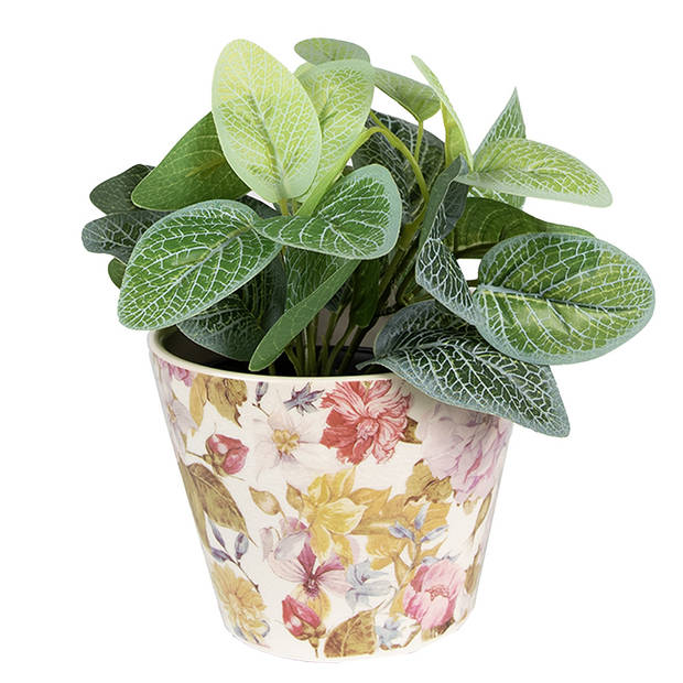 HAES DECO - Bloempot Ø 12x10 cm Roze Beige Keramiek Bloemen Bloempot binnen Plantenpot Plant pot