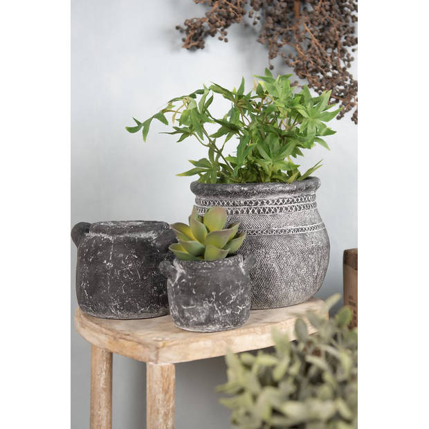 HAES DECO - Bloempot Ø 21x19 cm Grijs Steen Rond Woondecoratie Woonaccessoires