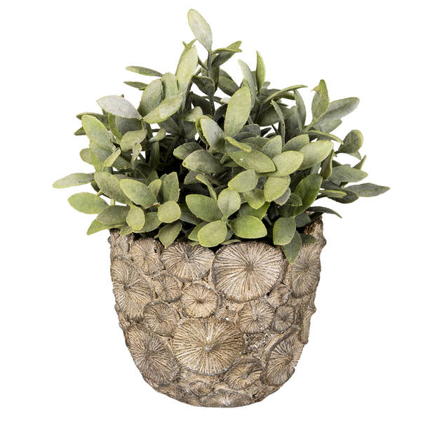 HAES DECO - Bloempot Ø 14x13 cm Grijs Steen Rond Bloempot binnen Plantenpot Plant pot