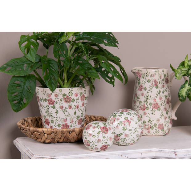 HAES DECO - Bloempot Ø 19x18 cm Roze Beige Keramiek Bloemen Bloempot binnen Plantenpot Plant pot