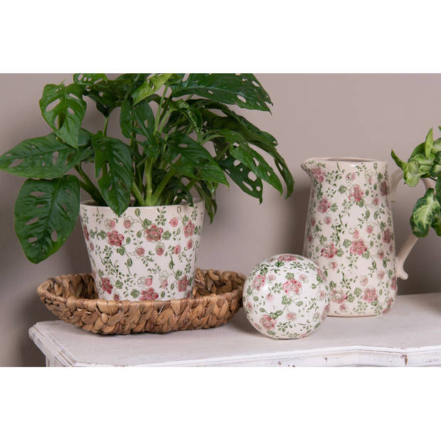 HAES DECO - Bloempot Ø 19x18 cm Roze Beige Keramiek Bloemen Bloempot binnen Plantenpot Plant pot